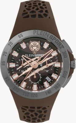 Plein Sport Thunderstorm Chronograph (43mm) braunes Camo-Zifferblatt / braunes Silikonarmband PSABA0423