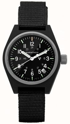Marathon Date à quartz à usage général noir Gpq (34 mm), cadran noir / bracelet en nylon balistique noir WW194015BK-0101