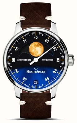MeisterSinger Stratoscópio (43 mm) mostrador azul / pulseira de couro marrom ST982G - SVSL02
