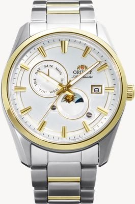 Orient Montre Stretto Sun & Moon automatique (41,5 mm), cadran blanc / bracelet en acier inoxydable RA-AK0312S30B