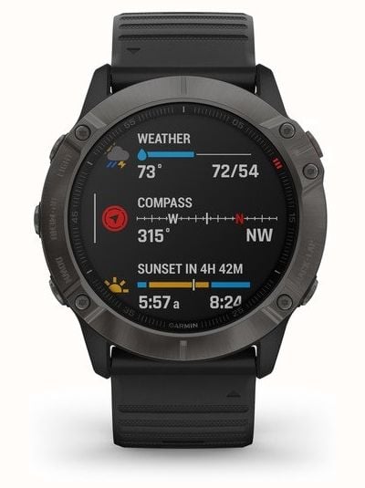 Garmin Fenix 6X Pro Sapphire | Carbon Grey DLC | Black Rubber Strap  010-02157-11 - First Class Watches™ USA