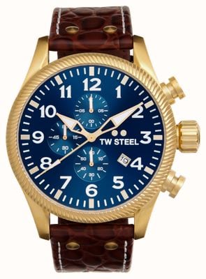 TW Steel Volante (48mm) Blue Chronograph Dial / Brown Leather Strap VS114