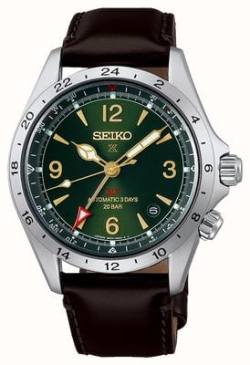 Seiko Prospex Alpinist mechanische GMT (39,5 mm) grünes Sonnenschliff-Zifferblatt / braunes Lederarmband HBC007J1