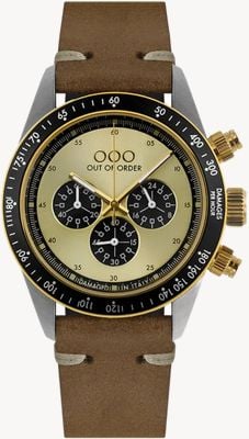Out Of Order Montre chrono Supervintage Golden Shadow (42mm) cadran doré / bracelet cuir marron OOO.001-30.GL.AC