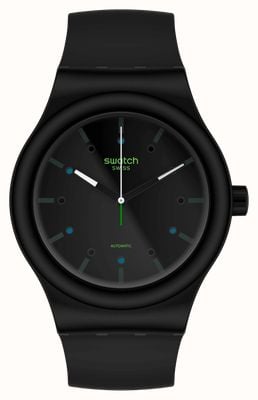 Swatch Am51 Automatik (42 mm) schwarzes Zifferblatt / schwarzes Armband aus Biomaterial SO30B400