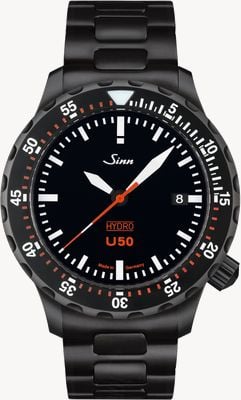 Sinn U50 Hydro S 5000m (41mm) zwarte wijzerplaat / zwarte PVD roestvrijstalen H-schakels armband horloge 1051.020 H-LINK