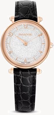 Swarovski Кристаллическое чудо (35 мм) серебряный циферблат / черная кожа 5653359