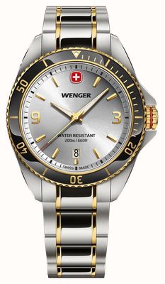 Wenger Executive Quarz (40 mm) silbernes Zifferblatt mit Sonnenschliff / zweifarbiges Edelstahlarmband 01.2031.106