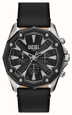 Diesel Cronografo Stinger (46 mm) quadrante nero / cinturino in pelle nera DZ4710