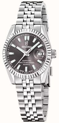 Festina Zwitsers klassiek quartz uurwerk (29 mm) met zwarte wijzerplaat met zonnestraalmotief / roestvrijstalen armband F20087/6