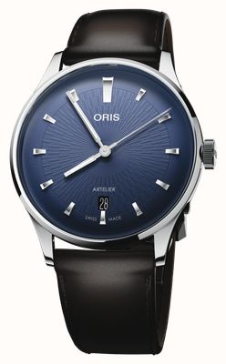ORIS Artelier 日期自动腕表（38毫米）深蓝色表盘/深棕色皮表带 01 733 7810 4055-07 6 20 17FC