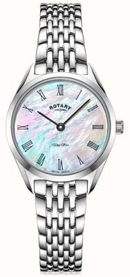 Rotary Ultra cienki damski zegarek ze srebrną bransoletką LB08010/41