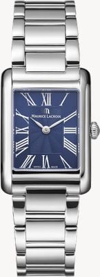 Maurice Lacroix Orologio Fiaba quadrato (24 mm) con quadrante blu "fliniqué" spazzolato a raggiera / bracciale in acciaio inossidabile FA1205-SS002-410-1