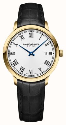 Raymond Weil Toccata masculino clássico (39mm) mostrador branco / pulseira de couro preto 5485-PC-00359