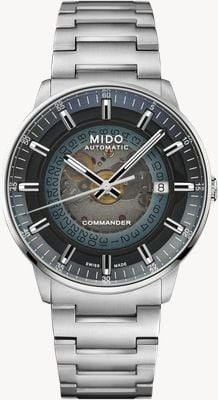 MIDO Orologio Commander Gradient automatico (40mm) quadrante blu affumicato trasparente / bracciale in acciaio inossidabile M0214071141101