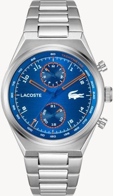 Lacoste Wielofunkcyjny zegarek kwarcowy Line Racer (42 mm) z niebieską tarczą i bransoletą ze stali nierdzewnej 2011499