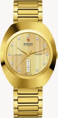 RADO Diastar Original Diamonds Automatik (38 mm) goldenes gebürstetes Zifferblatt / goldfarbenes PVD-Edelstahlarmband R12161733