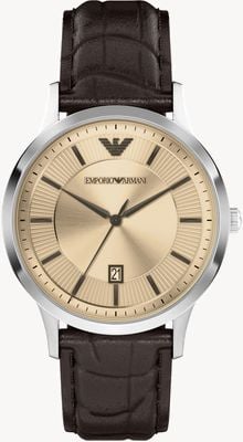 Emporio Armani Renato (43 mm), cadran champagne / bracelet en cuir marron AR11783
