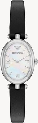 Emporio Armani Sinfonia (28 mm) weißes Perlmuttzifferblatt / schwarzes Lederarmband AR11778