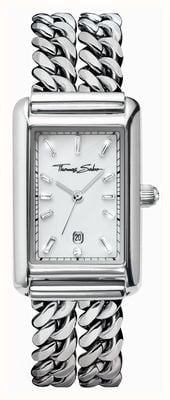 Thomas Sabo Crystal Quartz Rectangular (22mm) White Sunray Dial / Double-Row Stainless Steel Bracelet WA0428-201-201-22