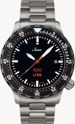 Sinn U50 Hydro SDR 5000m (41mm) schwarzes Zifferblatt / Edelstahl H-Glieder-Armband Uhr 1051.040 H-LINK