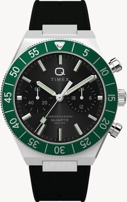 Timex Q Timex Continental Chronograph (40mm) Black Dial / Black Rubber Strap TW2Y56100