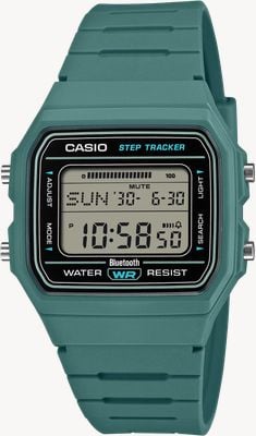 Casio Klassische f-b100w Digital-Schrittmesser (38,1mm) digitales Display / Türkis-Biokunststoff-Armband F-B100W-3AEF