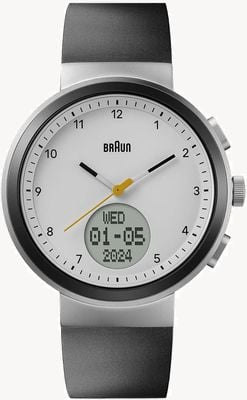 Braun Digitale Smartwatch (45 mm), weißes Hybrid-Zifferblatt/schwarzes Silikonarmband BN0299PWHBKG