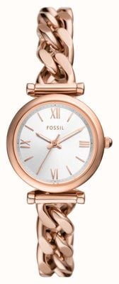 Fossil Carlie feminino (28 mm) mostrador prateado/pulseira estilo corrente em aço inoxidável em tom de ouro rosa ES5330