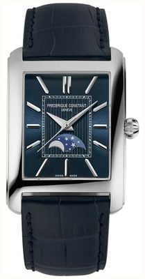 Frederique Constant Carree maanfase automaat (30mm) blauwe wijzerplaat / blauwe leren band FC-333N4C6