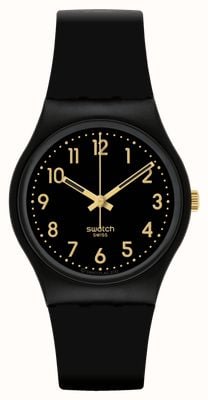 Swatch Golden Tac (34 mm) schwarzes Zifferblatt / schwarzes Armband aus biologisch gewonnenem Material SO28B113