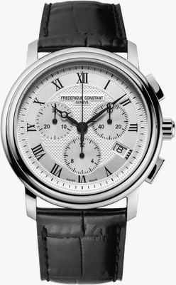 Frederique Constant クラシック クォーツ クロノグラフ (40mm) シルバー エンボス サンレイ ダイヤル / ブラック レザー ストラップ FC-292MC4P6