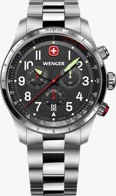 Wenger Terragraph Quartz Chronograph (43mm) Textured Black Dial / Stainless Steel Bracelet 01.0543.111
