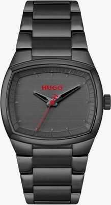 HUGO #telly Montre à quartz trois aiguilles (40 mm) cadran noir / bracelet en acier inoxydable PVD noir 1530462