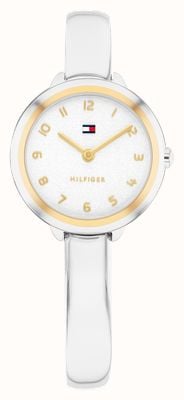 Tommy Hilfiger Halbarmbanduhr mit zwei Zeigern, Quarzwerk (26 mm), silbernes Zifferblatt / Edelstahlarmband 1782894