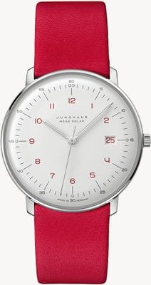 Junghans Max bill 巨型太阳能 |白色表盘 |红色纯素苹果纤维表带 59/4325.02