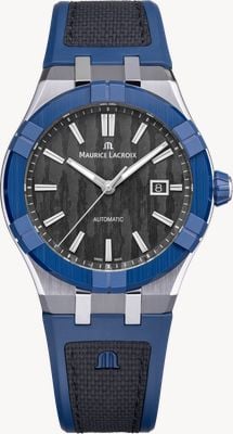 Maurice Lacroix Aikon-ic automatisch (43mm) zwarte koolstofwijzerplaat / blauw & zwart bi-rubberen band horloge AC6008-SSL40-330-4