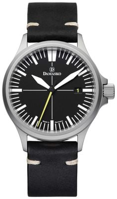Damasko Ds30 amarelo três ponteiros automático (39mm) mostrador preto / pulseira de couro preta vintage DS30 YELLOW VINTAGE BLACK LEATHER