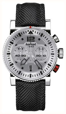 Hanhart Primus pilot cronografo automatico (44 mm) quadrante argento / cinturino in tessuto nero - m 740.220-3020
