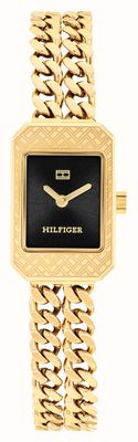 Tommy Hilfiger Sarah (16 mm) schwarzes Zifferblatt / goldfarbenes PVD-Edelstahlarmband 1782842