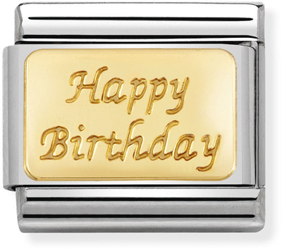 Nomination Classic ENGRAVED SIGNS In Stainless Steel With 18k Gold CUSTOM Happy Birthday (engraved) Charm 030121/09