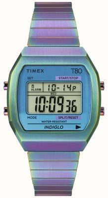 Timex 'timex 80' 数字（36 毫米）蓝色数字表盘/彩虹色可扩展表带 TW2W57100
