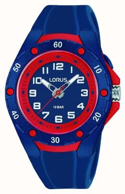 Lorus Kid's 100m (36 mm) blauw + rode wijzerplaat / blauwe siliconen R2373NX9