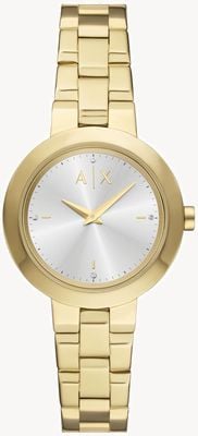 Armani Exchange Damenuhr (36 mm) mit silbernem Zifferblatt und goldfarbenem Edelstahlarmband AX5180