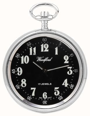 Woodford Mechaniczny zegarek kieszonkowy z otwartą twarzą, czarna tarcza ze stali nierdzewnej 1040