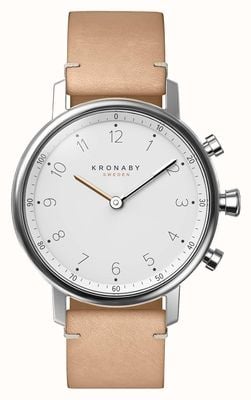 Kronaby Montre connectée hybride Nord (38 mm) cadran blanc / bracelet cuir italien beige S0712/1