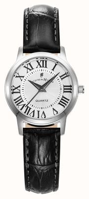 Jacques Du Manoir Reloj Genesis de cuarzo de tres manecillas (28 mm), esfera plateada y correa de piel negra. JWL04901