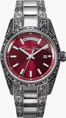Thomas Sabo Rebel at heart 'revive' (36 mm) bordowa tarcza sunburst / grawerowana bransoleta ze stali nierdzewnej WA0425-201-201-36