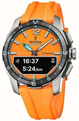Festina Connected d Hybrid-Smartwatch (44 mm) orangefarbenes integriertes Digitalzifferblatt / orangefarbenes Gummiarmband F23000/7