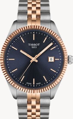 Tissot Ballade Quarz (40 mm) tiefblaues guillochiertes Zifferblatt / zweifarbiges Edelstahlarmband T1564102204100